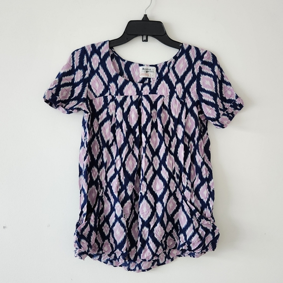Anthropologie Tops - Anthropologie Holding Horses Flowy Diamond Print Blouse Top Purple XS